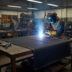 Couverture de soudage en fibre de verre 8 x 10 pieds, ignifuge, isolation thermique, noire avec œillets pour la sécurité en atelier - Product Image 2