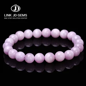 JD Natural Kunzite Stone Beads Bangle Elastic Women Stretch Bracelet Purple Spodumene Kunzite Stone Healing Gems Bracelet