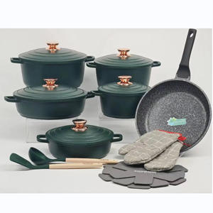 Juego de utensilios de cocina caseros 18PSC, sartén antiadherente y olla de aluminio de granito con tapa, olla de esmalte fundido a presión, material metálico de arroz médico - Product Image 4