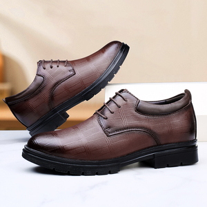 Mocassins Homme Grande Taille 47 en Cuir Véritable Noir Marron à Talon Rehaussant, Chaussures Habillées Formelles d'Affaires à Lacets Respirantes pour Mariage - Product Image 1