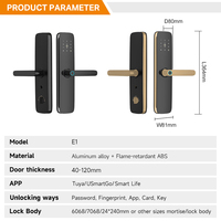 Cerradura Inteligente Digital para Puerta de Aluminio E1 de Alta Calidad con Huella Dactilar Biométrica, Aplicación Tuya, Nube y Timbre