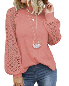 Tops à manches longues en dentelle pour femmes, chemisiers amples décontractés, <span class=keywords><strong>t</strong></span>-shirts, meilleure vente 2023 - Product Image 4