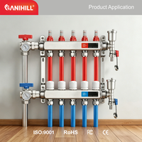 Collecteur de chauffage en acier inoxydable à 5 branches avec vanne à boisseau sphérique, manomètre, purgeur d'air automatique et vanne de vidange à vis - GN8002-8912-8205