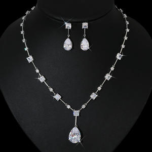 HIBRIDEマルチカラーレッドキュービックジルコニアスクエアドロップラグジュアリーウェディング女性ブライダルネックレスイヤリングコスチュームジュエリーセットN-903 - Product Image 3