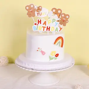 Nicro Instagram estilo de dibujos animados pintado a mano lindo amor oso complemento Tarjeta de papel suministros para fiesta de cumpleaños Decoración de Pastel
