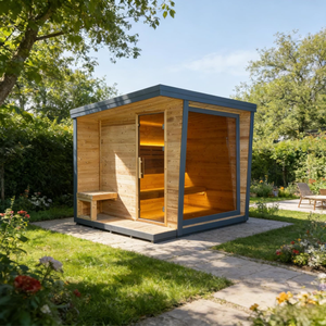 Cabine de sauna traditionnelle de luxe pour l'extérieur, sauna <span class=keywords><strong>carré</strong></span> en bois massif avec porte en verre trempé - Product Image 5