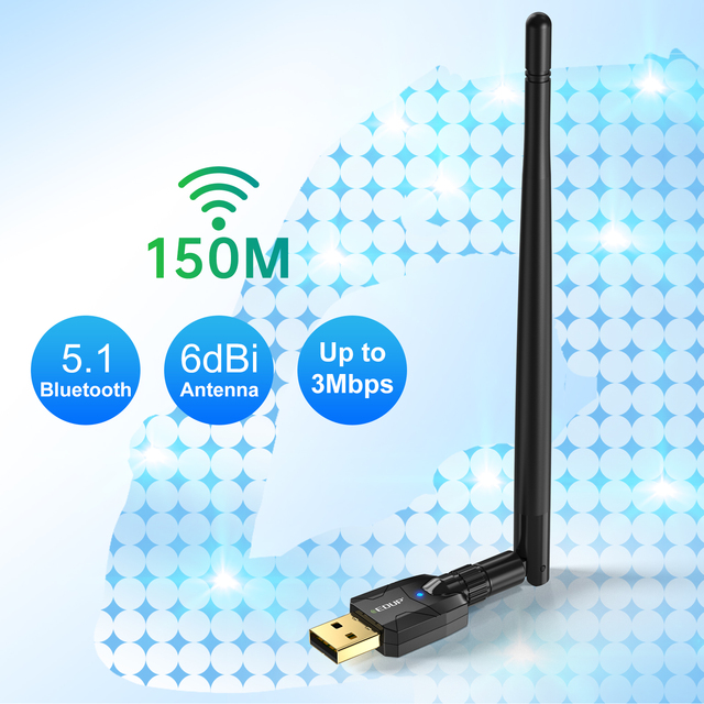 EDUP Long Distance 150M Real BT5.1 Adapter Bluetooth V5.1 receiver BR8651 Dongle USB Bluetooth 5.1 Adapter