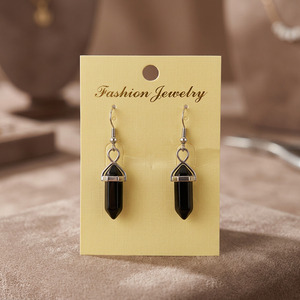 Ensemble de boucles d'oreilles faites à la main en tourmaline noire et quartz, bijoux semi-précieux tendance en forme de cœur, avec pendentif inclus (petit modèle) - Product Image 1