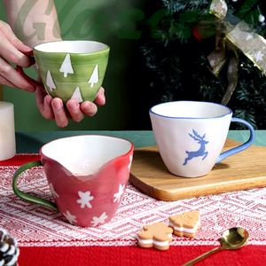 Tasse à café en porcelaine de Noël transfrontalière, personnalisée, motif dessin animé, peinte à la main, cadeau féminin pour les fêtes, compatible lave-vaisselle et micro-ondes, sans danger pour les aliments - Product Image 3