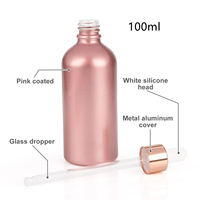 Bouteilles en verre à revêtement rose de 3.4 oz pour huiles essentielles, porte-compte-gouttes en verre rond vide avec pipette en verre, protection UV