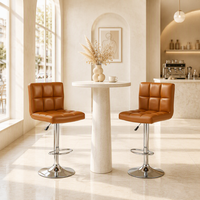 Tabouret de bar pivotant polyvalent en cuir PU marron, réglable avec vérin à gaz, pour la maison, le salon, le magasin, le mobilier de bar
