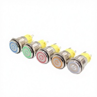 Interruptor de botón pulsador de acero inoxidable de 16 mm con anillo iluminado, clasificación IP67, 1NO, con retención, terminal de pin LED, 10A 250V, 50000 ciclos, para uso doméstico
