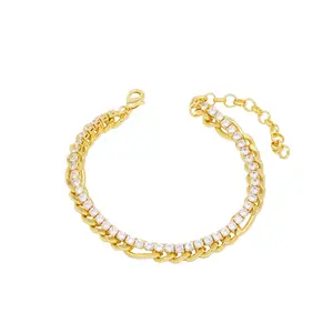 Fashion Jewelry Metal Copper Gold Plated Necklace Stackable Double Necklace Zircon Commuter Tennis Chain Women Necklaces