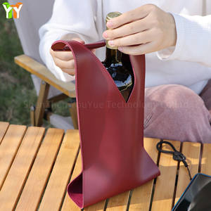 Bolso de mano plegable portátil de piel sintética para vino, portabotellas duradero para acampar al aire libre, soporte de vino de lujo, regalo de boda - Product Image 3