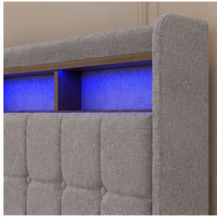 Cadre de lit LED capitonné de luxe européen, lit plateforme moderne en tissu avec tête de lit capitonnée, taille Queen et King