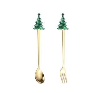 C215 2025 Hot Bán biểu tượng tùy chỉnh Cây giáng sinh hình dạng thiết lập dao kéo 304 thép không gỉ muỗng cà phê bán buôn lễ hội Bộ đồ ăn - Product Image 5