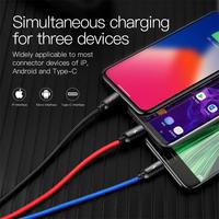   Câble USB 3 en 1 pour Samsung Xiaomi Mi, câble pour iPhone 14 13 12 X 11 Pro Max, chargeur, câble micro