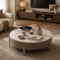 Table basse en marbre moderne, élégante et ronde, design fonctionnel, compacte, spacieuse, surface lisse, meubles contemporains