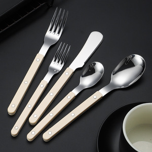 430 Stainless Steel Cutlery <b>Set</b> with Riveted Handle Creamy French Style Steak Knife Fork Spoon Dessert Tools Hand Wash Only - Product Image 1