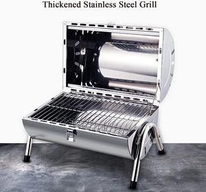 Portable Stainless Steel <b>BBQ</b> <b>Grill</b> With Large Double <b>Grill</b> Surface Charcoal <b>Grill</b> Barrel Silver - Product Image 3