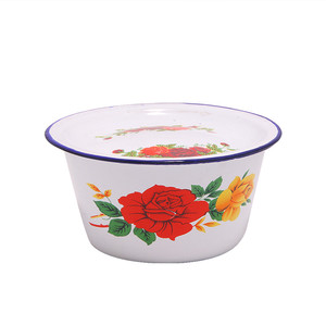 Bols en émail métallique classiques de 14 à 34 cm avec couvercle, décalcomanie durable, bol de rangement pour les doigts en émail, <span class=keywords><strong>vaisselle</strong></span> de cuisine en émail - Product Image 1