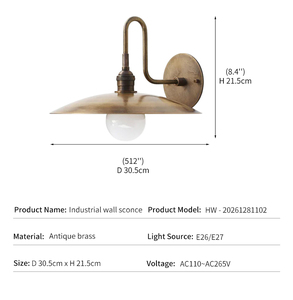Applique <span class=keywords><strong>da</strong></span> <span class=keywords><strong>Parete</strong></span> Vintage Industriale Stile Loft, in Metallo Ottone Anticato Solido, <span class=keywords><strong>con</strong></span> Paralume a Disco, <span class=keywords><strong>Braccio</strong></span> Flessibile a LED, Lampada <span class=keywords><strong>da</strong></span> <span class=keywords><strong>Parete</strong></span> Retrò Stile Fattoria - Product Image 4