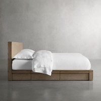Imperial American Vintage Eichen-Plattformbett, 3-Schubladen-Seitenstauraum King-Queen-Bettgestell, Luxuriöses Arhaus-Stil Massivholz-Hauptschlafzimmerbett