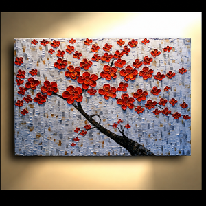 Peinture sur toile abstraite de fleurs rouges peinte à la main, texture 3D, peinture acrylique, décoration murale - Product Image 1