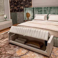 Cadre de lit de luxe italien haut de gamme, design de luxe, ensemble de chambre à coucher Queen, tête de lit en bois, rembourrage en tissu moderne