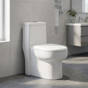 WC monobloc en céramique colorée, sans bride, à double chasse, à poser au sol, pour toilettes publiques, avec abattant à fermeture douce - Product Image 3