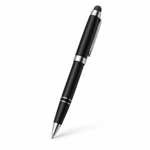 Stylet tactile et stylo bille 2-en-1 en métal noir mat avec finition en acier, personnalisable avec logo, idéal comme cadeau - Product Image 4
