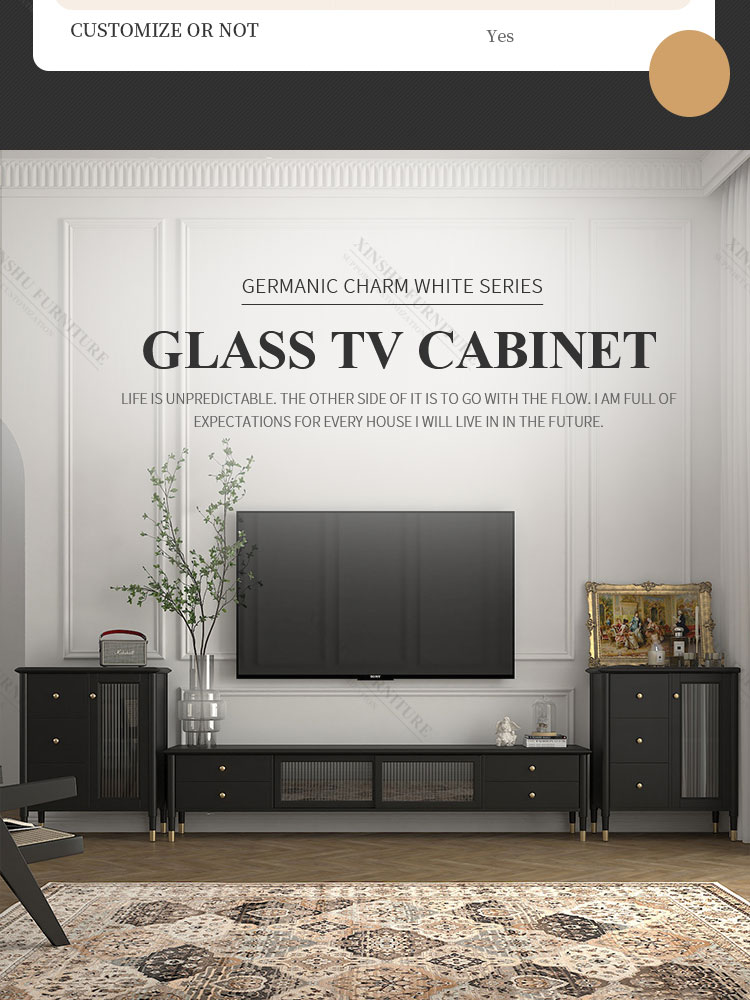 2021 New Light Luxury Style Modern Simple Living Room Floor Cabinet Nordic Floor Black Changhong Glass TV Cabinet