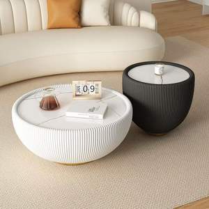 Juego de Mesa de Centro Moderno y Minimalista con Patas Doradas Resistentes, Superficie de Mármol y Funciones de Encaje, para Sala de Estar - Product Image 6