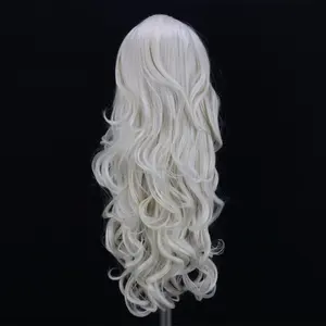 Wig keriting panjang wanita, renda rambut palsu sintetis bergelombang untuk badan