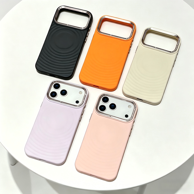 2026 New Liquid Silicone Ripples Designer Magnetic Back Cover for Iphone 17 Pro Max Metal Camera Frame Shockproof