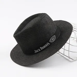 Logo famoso personalizzato/marchio stampato moda semplice cappello di paglia di carta cappello di paglia Panama cappelli da Cowboy