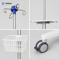 Chariot de ventilation médicale avec plateforme de montage réglable, crochets et panier pour USI, hôpital, clinique, vente en gros, OEM