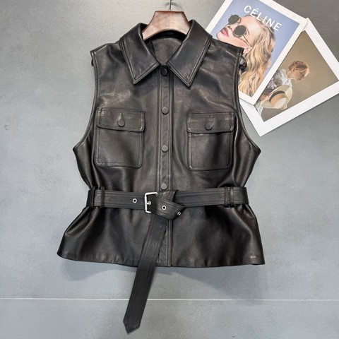 5153-1 Women Casual Loose Waistcoat Sleeveless Turn-down Collar Sheepskin Vest for Outer Wear