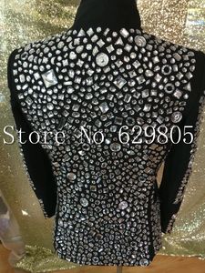 Più il Formato Costomized <span class=keywords><strong>uomo</strong></span> Nero Giacca Di Cristallo Ds Dj Maschio Cantante Ballerino Prestazioni Costume Giacca di Strass Vestito - Product Image 3
