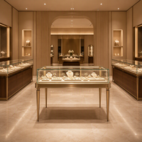 Table de présentation de bijoux en or champagne sur mesure avec éclairage LED, vitrine en verre pour magasin de bijoux