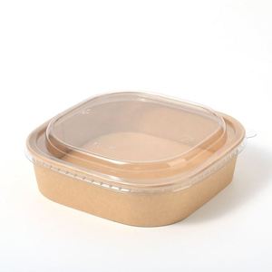 Microwave Safe Square Kraft Paper Salad <b>Bowl</b> <b>With</b> <b>Lid</b> Disposable Biodegradable Takeout Food Container for Camping Restaurant Use - Product Image 4