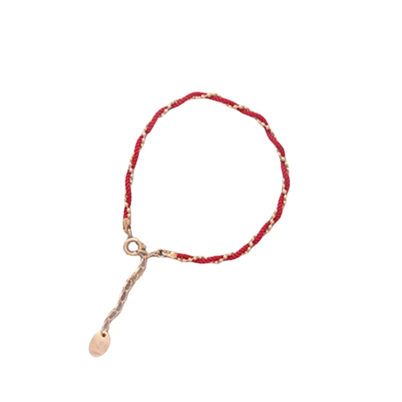 Stylish 18K Gold and Red Rope Bracelet with Beaded Highlights