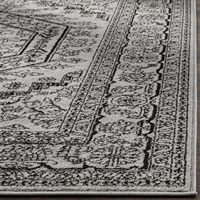200x300cm Großer Teppich - Silber & Schwarz Orientalisches Medaillon-Muster, Polypropylen Kurzflor-Teppich, Nicht-Haarender & Pflegeleichter Teppich