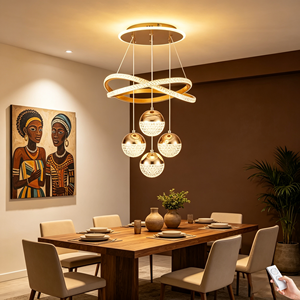 2025 Factory Luxury En Pendant <b>Lighting</b> Fixture 120V-220V 88W TriColor Remote Dimmable Lustre Chandelier for <b>Dining</b> Room - Product Image 1