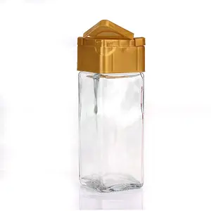 Botellas cuadradas de vidrio para especias con coctelera, tapas abatibles de dos lados, 100ml