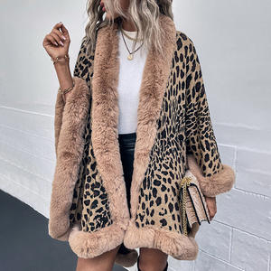 Autunno inverno 2023 <span class=keywords><strong>collo</strong></span> in pelliccia di leopardo maglia <span class=keywords><strong>scialle</strong></span> maglione caldo cappotto <span class=keywords><strong>Cardigan</strong></span> donna - Product Image 3