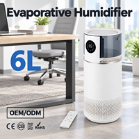 Humidificateur intelligent avec réservoir de remplissage par le haut de 6 L, technologie d'évaporation, contrôle par hygromètre, affichage numérique et minuterie 12 h