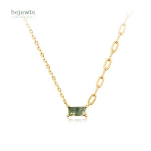 BEJEWLS Ágata Aquática Personalizada Baguette Gemstone Jóias <span class=keywords><strong>14K</strong></span> Banhado A Ouro Paperclip Cadeia Pingente Colar De Prata 925 - Product Image 1