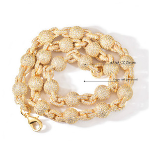 Collier chaîne de <span class=keywords><strong>rap</strong></span> urbain en cuivre incrusté de zircon avec perles rondes, accessoire de mode personnalisé, vente en gros, approvisionnement direct - Product Image 2