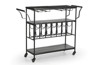 Chariot à vin en fer et bois de manguier noir, finition noire, avec tubes métalliques, en bois de manguier, prix de gros, best-seller de la collection Bar.